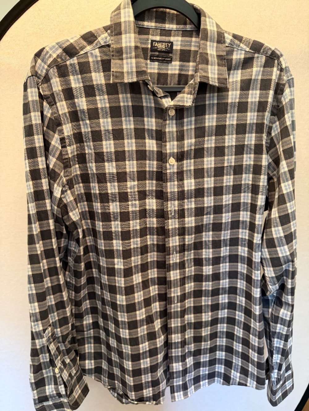 Faherty Movement Shirt Men’s Gray Blue Plaid Long Sleeve Button Down